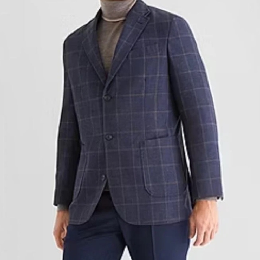 Stafford Navy Windowpane Classic Fit Sport Jacket Blazer NWT